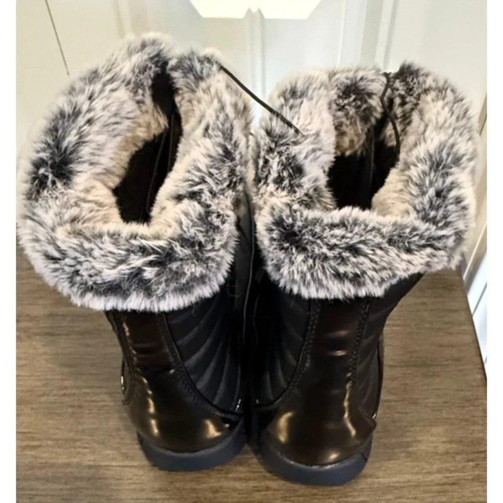 Totes Esther Women's Winter Snow Boots Size 6 Black Waterproof Faux Fur Thermoli